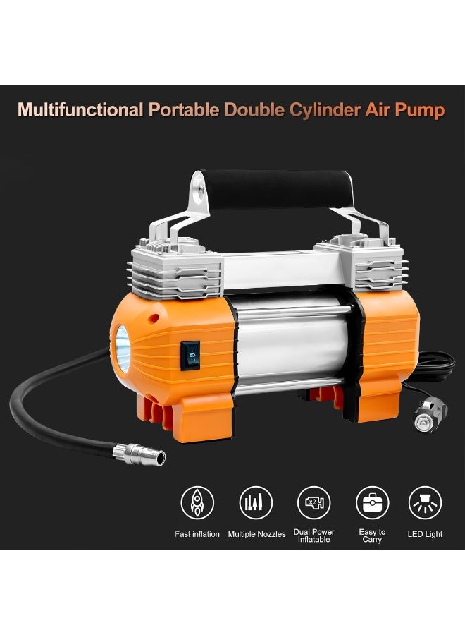 SPIDER 12V Dual Cylinder Air Compressor with LED Light 150 PSI Heavy Duty Portable Tyre Inflator 85 LPM Fast Inflation Metal Piston Battery Clamp Cigarette Lighter Plug Extension Hose Pressure Gauge for Car SUV Truck Bike Bicycle Ball Boat Pool Offroad Use - Image 5